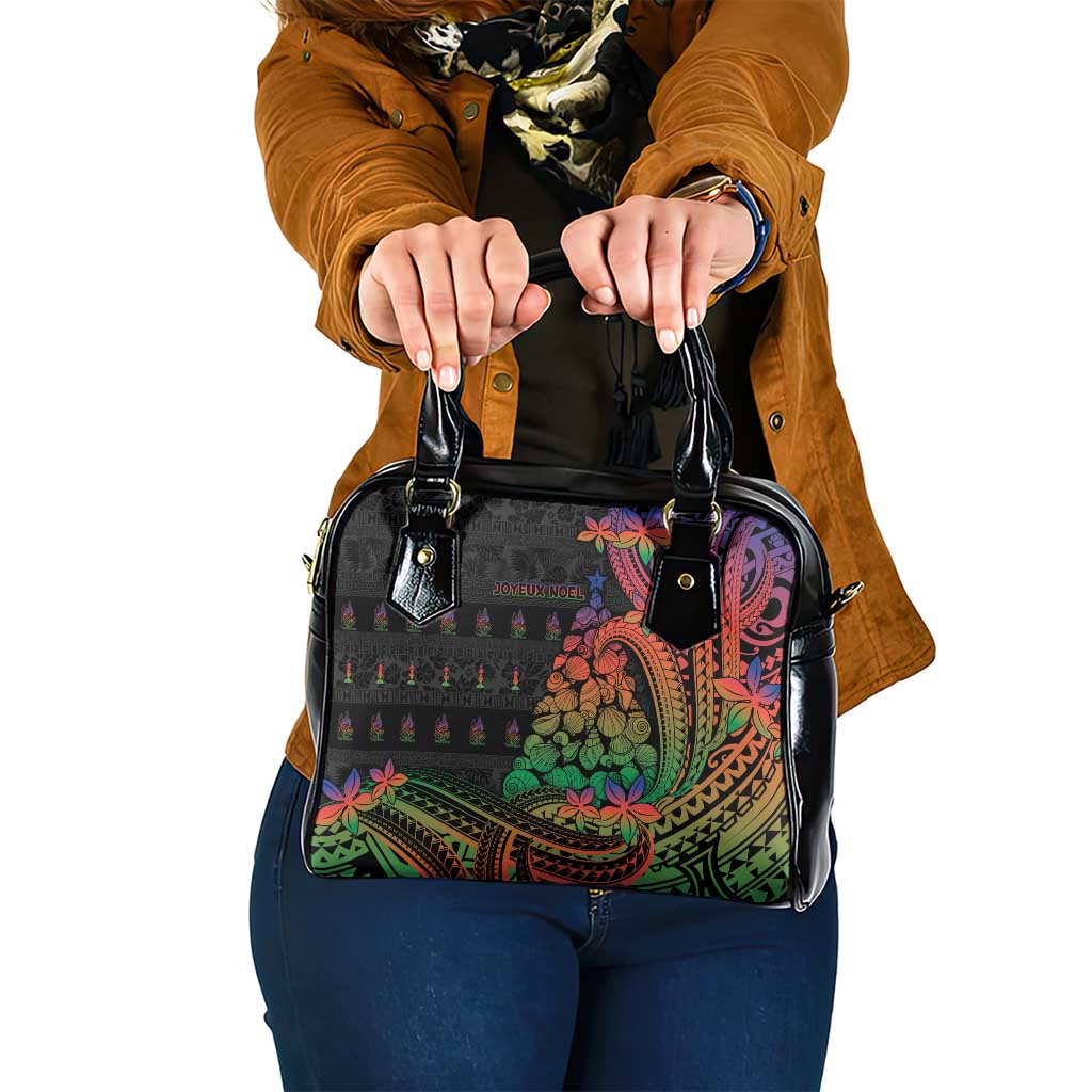 New Caledonia Christmas Shoulder Handbag Seashell Xmas Tree Tribal Waves DT05 One Size Black - Polynesian Pride