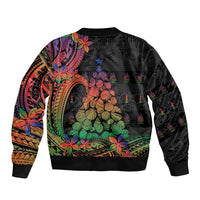New Caledonia Christmas Sleeve Zip Bomber Jacket Seashell Xmas Tree Tribal Waves DT05 - Polynesian Pride