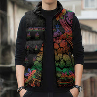 New Caledonia Christmas Sleeveless Puffer Jacket Seashell Xmas Tree Tribal Waves DT05 - Polynesian Pride