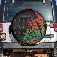 New Caledonia Christmas Spare Tire Cover Seashell Xmas Tree Tribal Waves DT05 Black - Polynesian Pride