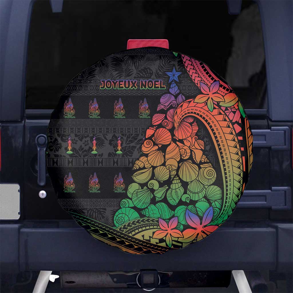 New Caledonia Christmas Spare Tire Cover Seashell Xmas Tree Tribal Waves DT05 No hole Black - Polynesian Pride