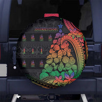 New Caledonia Christmas Spare Tire Cover Seashell Xmas Tree Tribal Waves DT05 No hole Black - Polynesian Pride