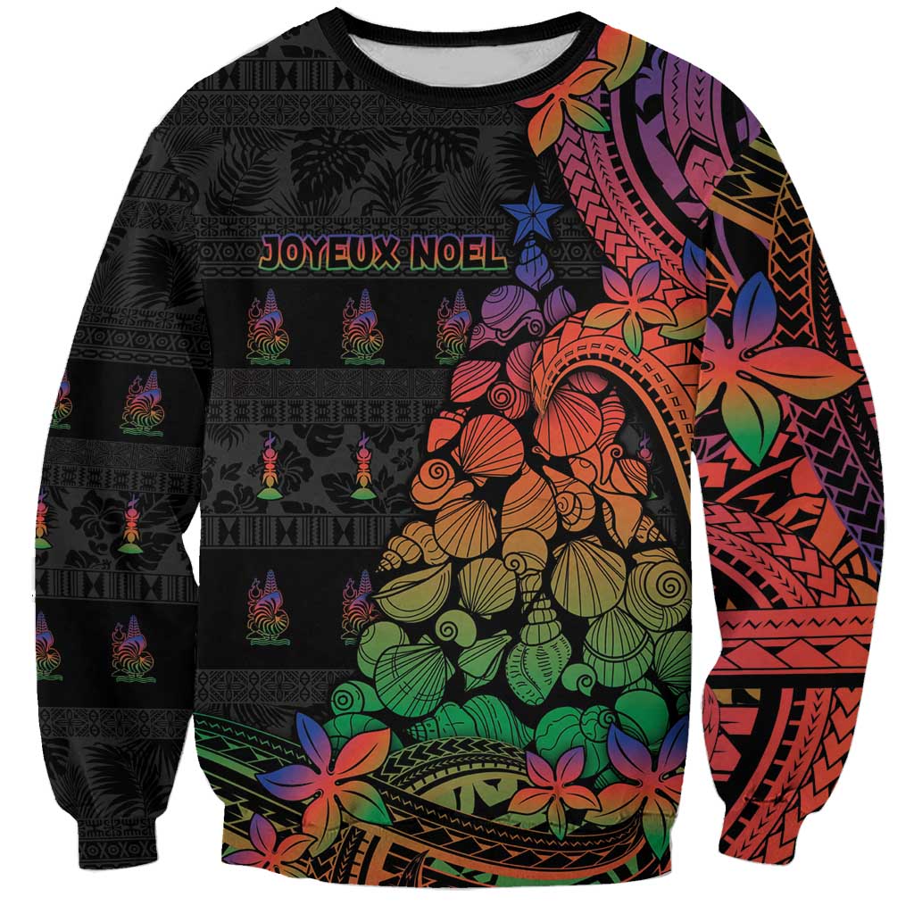 New Caledonia Christmas Sweatshirt Seashell Xmas Tree Tribal Waves DT05 Unisex Black - Polynesian Pride