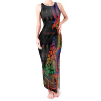 New Caledonia Christmas Tank Maxi Dress Seashell Xmas Tree Tribal Waves DT05 Women Black - Polynesian Pride