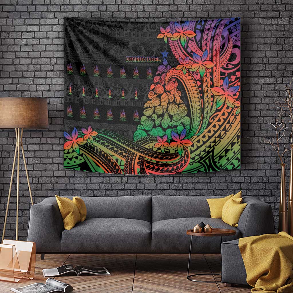 New Caledonia Christmas Tapestry Seashell Xmas Tree Tribal Waves DT05 Black - Polynesian Pride