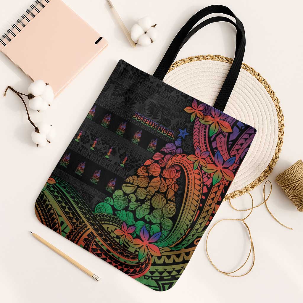 New Caledonia Christmas Tote Bag Seashell Xmas Tree Tribal Waves DT05 Black Strap One Size Black - Polynesian Pride