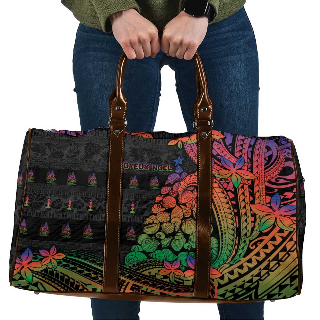 New Caledonia Christmas Travel Bag Seashell Xmas Tree Tribal Waves DT05 Black - Polynesian Pride
