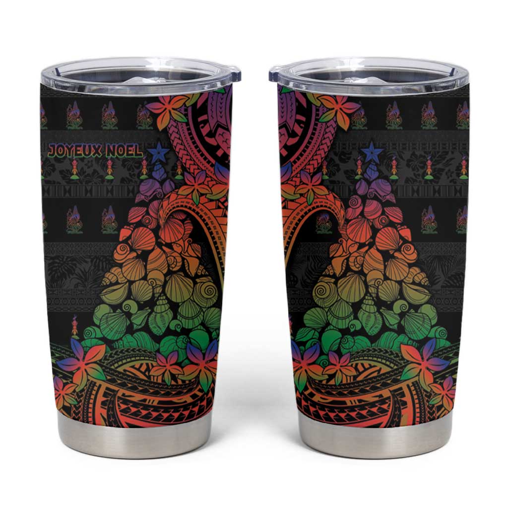 New Caledonia Christmas Tumbler Cup Seashell Xmas Tree Tribal Waves DT05 Black - Polynesian Pride