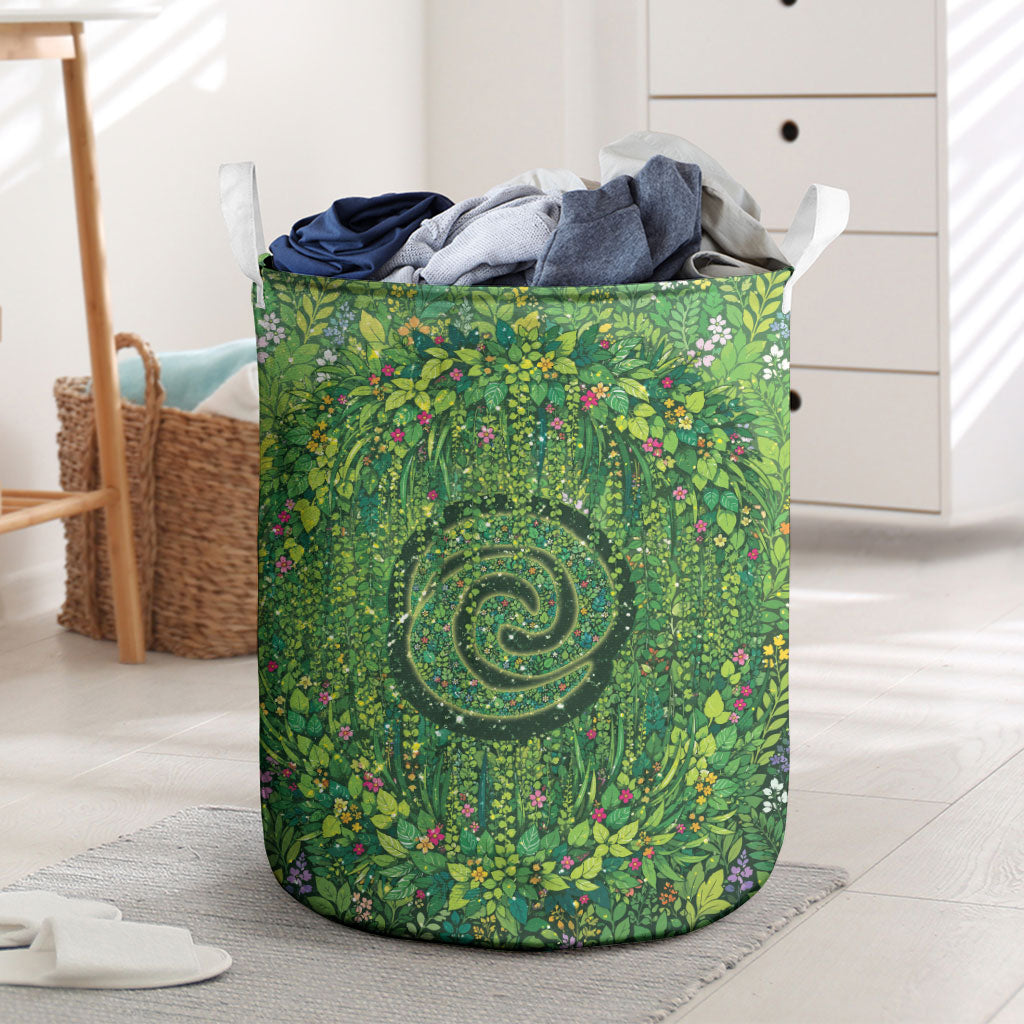 Polynesia Mother Nature Laundry Basket Glowing Heart Spiral Tropical Vine Floral DT05 Green - Polynesian Pride