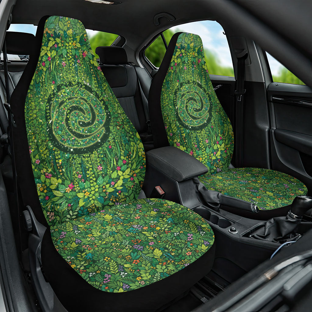 Polynesia Mother Nature Car Seat Cover Glowing Heart Spiral Tropical Vine Floral DT05 One Size Green - Polynesian Pride