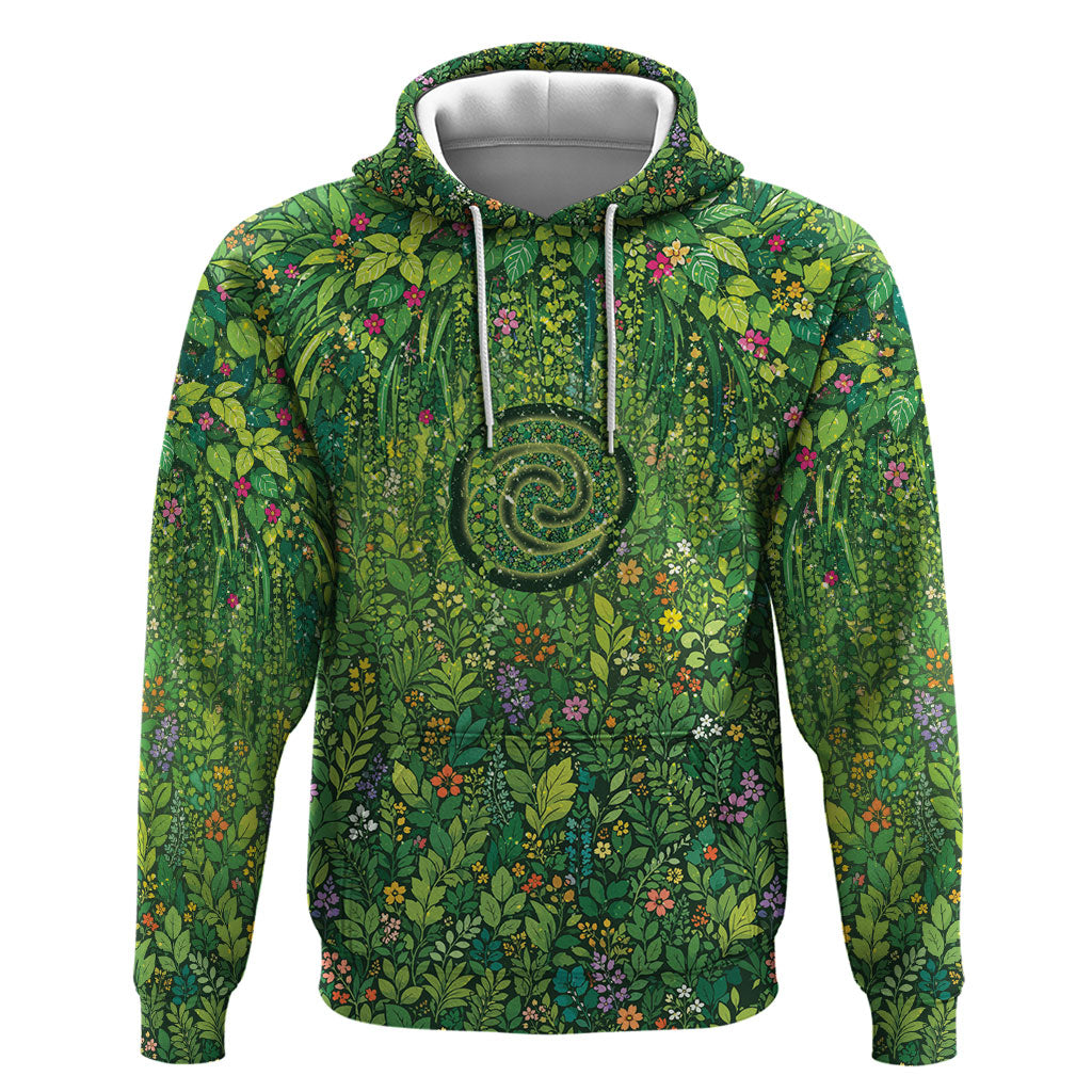 Polynesia Mother Nature Hoodie Glowing Heart Spiral Tropical Vine Floral DT05 Pullover Hoodie Green - Polynesian Pride