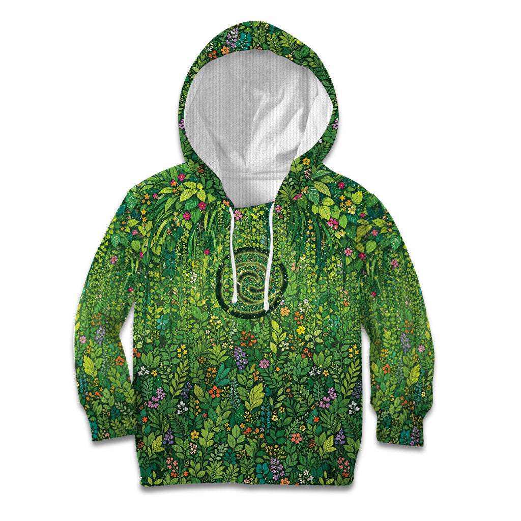 Polynesia Mother Nature Kid Hoodie Glowing Heart Spiral Tropical Vine Floral DT05 Hoodie Green - Polynesian Pride
