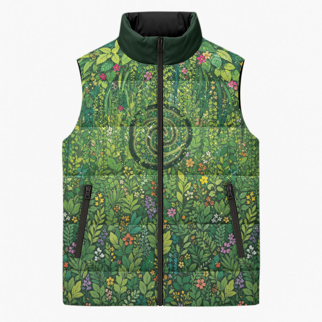 Polynesia Mother Nature Sleeveless Puffer Jacket Glowing Heart Spiral Tropical Vine Floral DT05 Unisex Green - Polynesian Pride