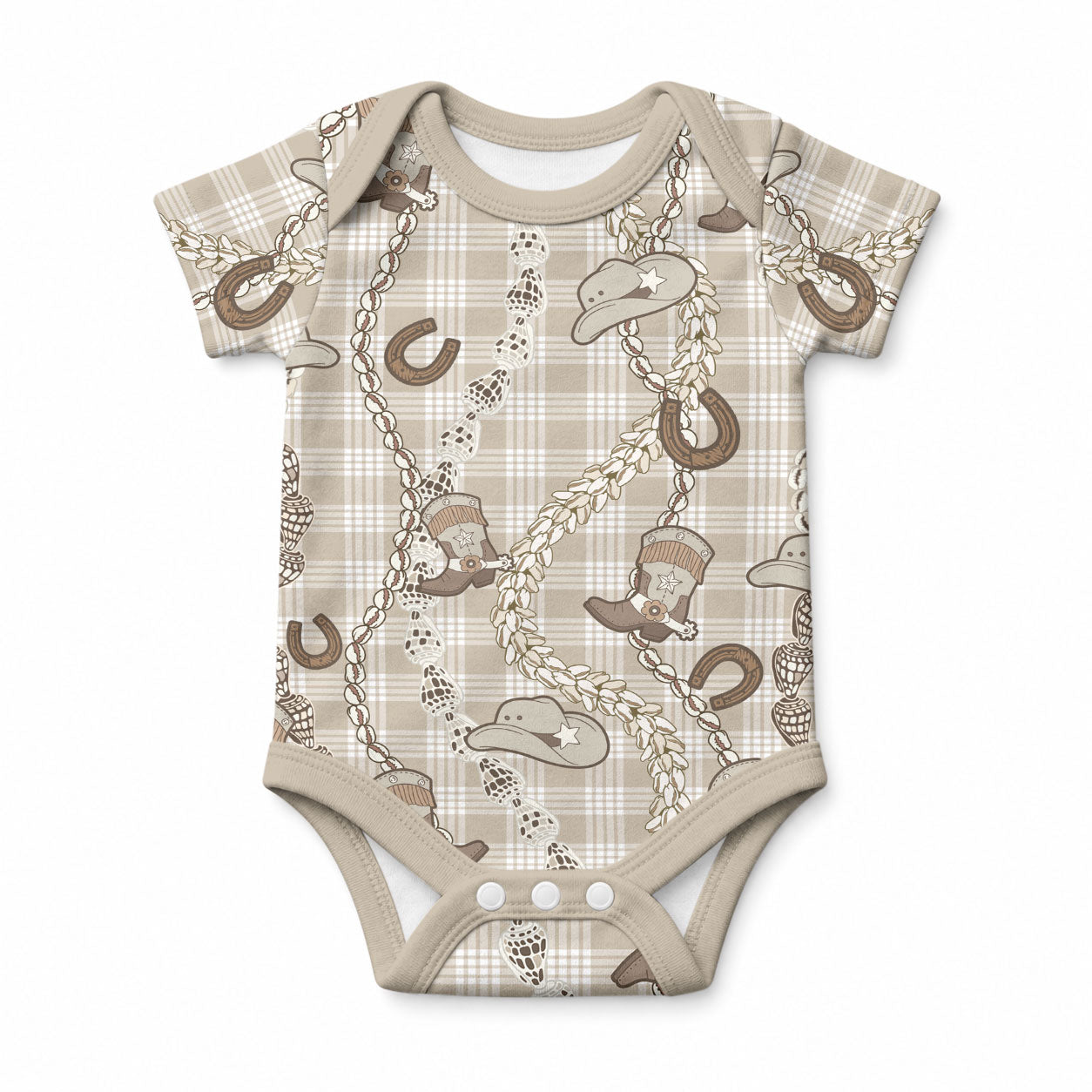 Hawaii Palaka Cowboy Baby Onesie Shell Maile Lei With Western Patterns