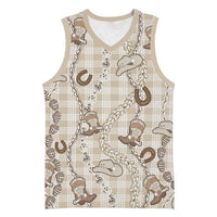 Hawaii Palaka Cowboy Basketball Jersey Shell Maile Lei With Western Patterns DT05 Unisex Beige - Polynesian Pride