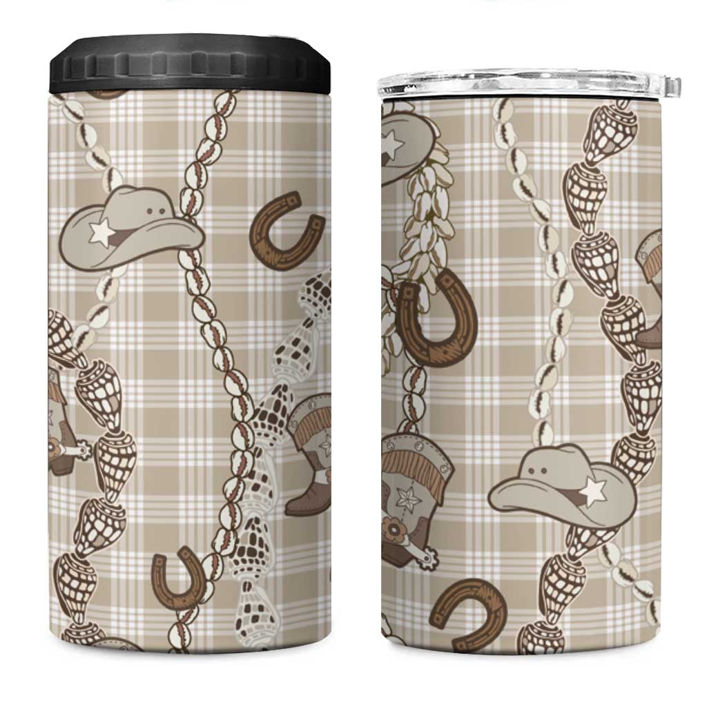 Hawaii Palaka Cowboy 4 in 1 Can Cooler Tumbler Shell Maile Lei With Western Patterns DT05 One Size: 16 oz Beige - Polynesian Pride
