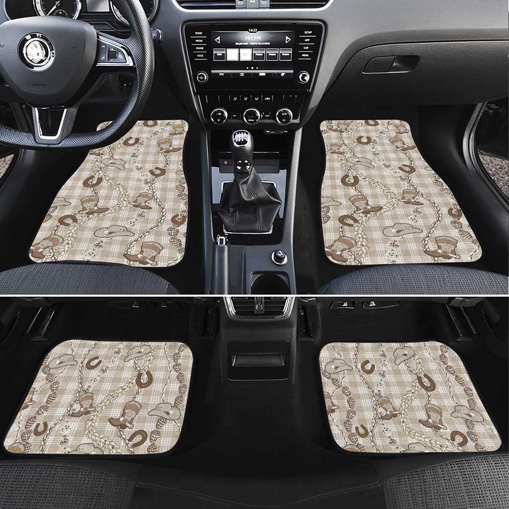 Hawaii Palaka Cowboy Car Mats Shell Maile Lei With Western Patterns DT05 Set 4pcs Beige - Polynesian Pride