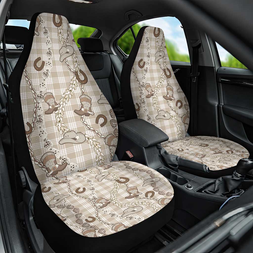 Hawaii Palaka Cowboy Car Seat Cover Shell Maile Lei With Western Patterns DT05 One Size Beige - Polynesian Pride