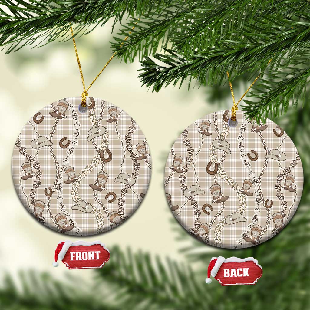 Hawaii Palaka Cowboy Ceramic Ornament Shell Maile Lei With Western Patterns DT05 Circle Beige - Polynesian Pride