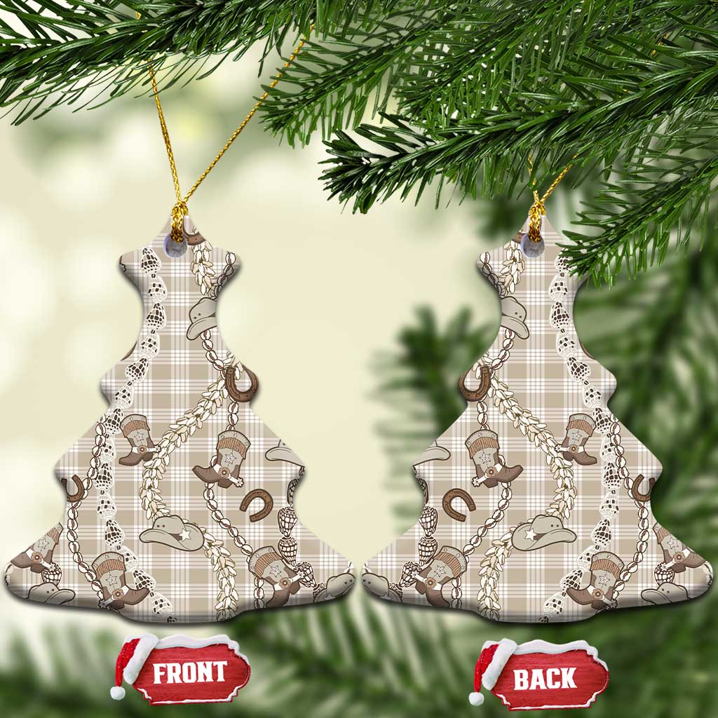 Hawaii Palaka Cowboy Ceramic Ornament Shell Maile Lei With Western Patterns DT05 Christmas Tree Beige - Polynesian Pride