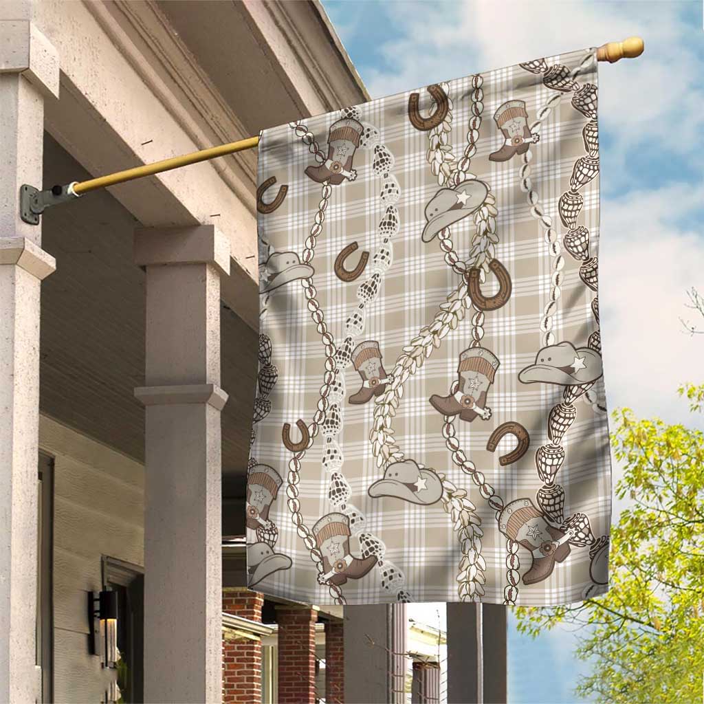 Hawaii Palaka Cowboy Garden Flag Shell Maile Lei With Western Patterns DT05 House Flag Beige - Polynesian Pride
