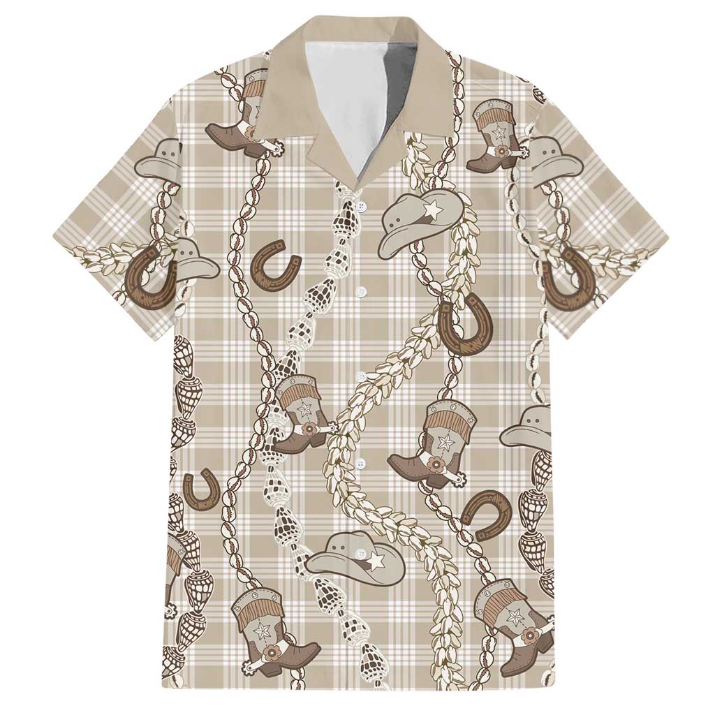 Hawaii Palaka Cowboy Hawaiian Shirt Shell Maile Lei With Western Patterns DT05 Beige - Polynesian Pride
