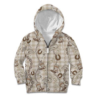 Hawaii Palaka Cowboy Kid Hoodie Shell Maile Lei With Western Patterns DT05 Zip Hoodie Beige - Polynesian Pride