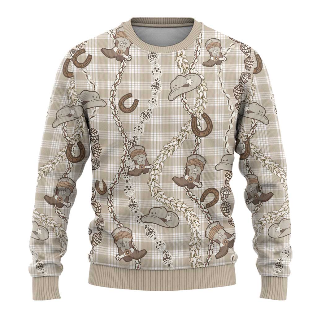 Hawaii Palaka Cowboy Ugly Christmas Sweater Shell Maile Lei With Western Patterns DT05 - Polynesian Pride