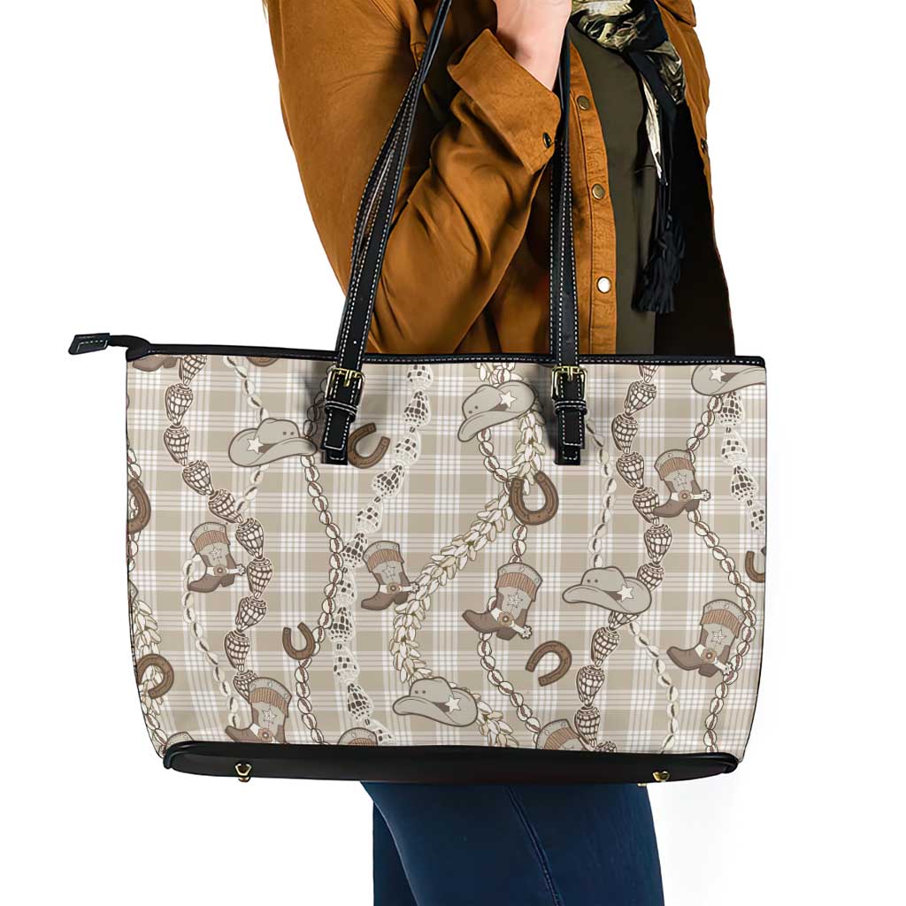 Hawaii Palaka Cowboy Leather Tote Bag Shell Maile Lei With Western Patterns DT05 - Polynesian Pride
