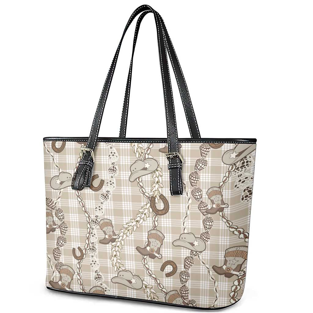 Hawaii Palaka Cowboy Leather Tote Bag Shell Maile Lei With Western Patterns DT05 - Polynesian Pride