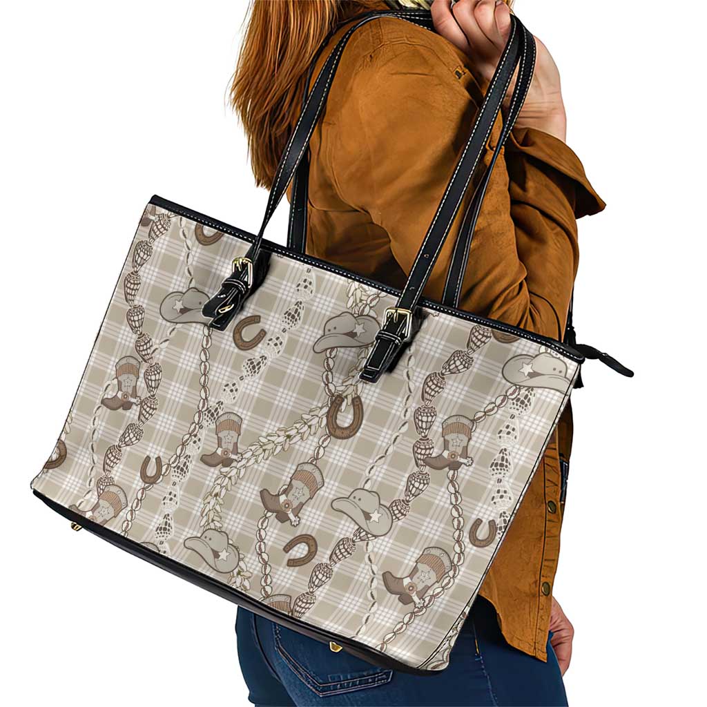 Hawaii Palaka Cowboy Leather Tote Bag Shell Maile Lei With Western Patterns DT05 - Polynesian Pride