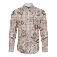 Hawaii Palaka Cowboy Long Sleeve Button Shirt Shell Maile Lei With Western Patterns DT05 Unisex Beige - Polynesian Pride