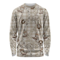 Hawaii Palaka Cowboy Long Sleeve Shirt Shell Maile Lei With Western Patterns DT05 Unisex Beige - Polynesian Pride