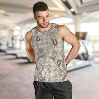 Hawaii Palaka Cowboy Men Tank Top Shell Maile Lei With Western Patterns DT05 Beige - Polynesian Pride