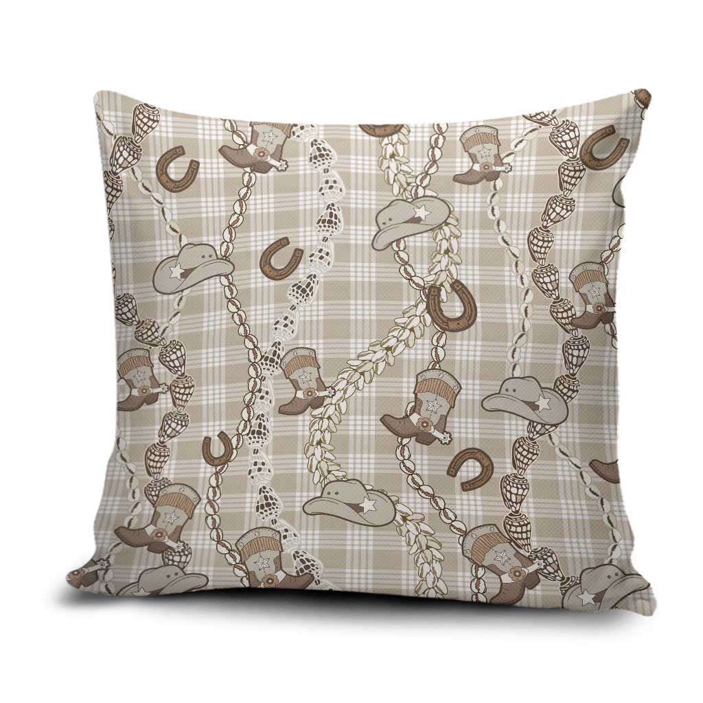 Hawaii Palaka Cowboy Pillow Cover Shell Maile Lei With Western Patterns DT05 Beige - Polynesian Pride