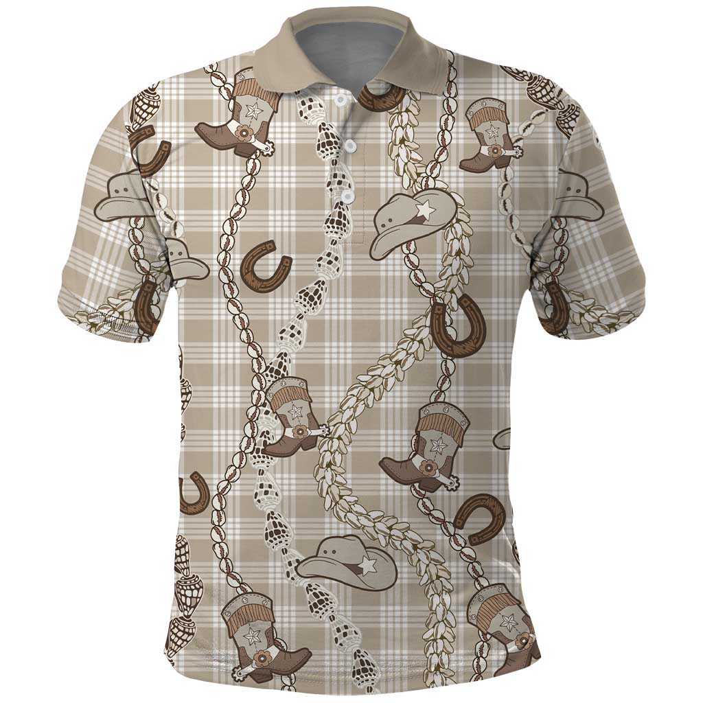 Hawaii Palaka Cowboy Polo Shirt Shell Maile Lei With Western Patterns DT05 Beige - Polynesian Pride