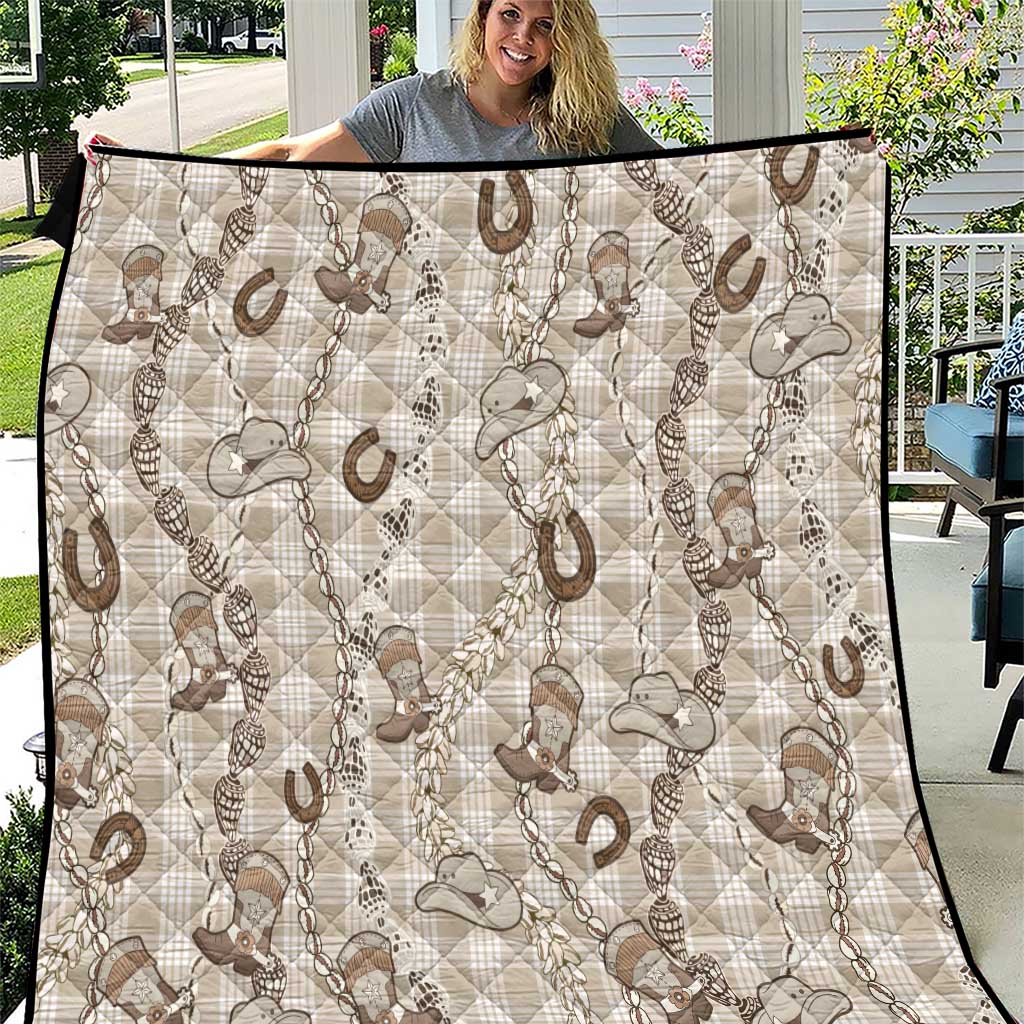 Hawaii Palaka Cowboy Quilt Shell Maile Lei With Western Patterns DT05 Beige - Polynesian Pride