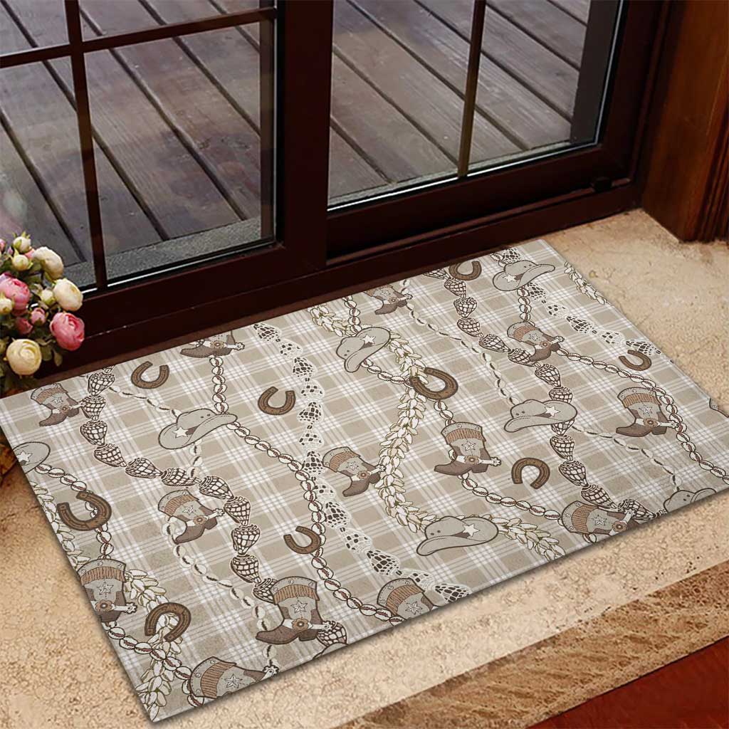 Hawaii Palaka Cowboy Rubber Doormat Shell Maile Lei With Western Patterns DT05 - Polynesian Pride