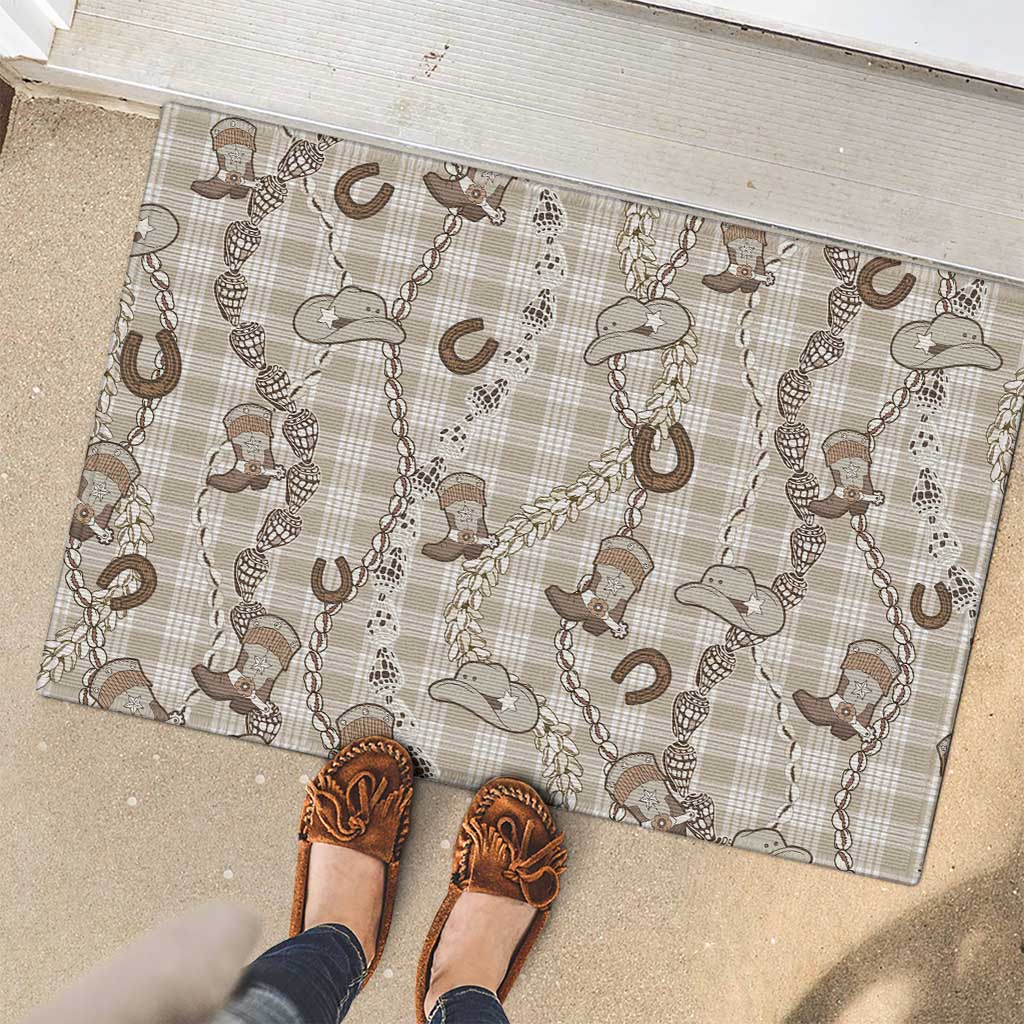 Hawaii Palaka Cowboy Rubber Doormat Shell Maile Lei With Western Patterns DT05 - Polynesian Pride