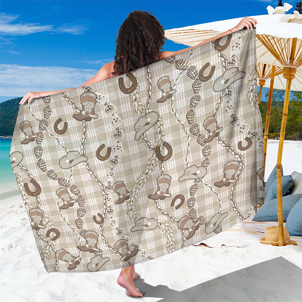 Hawaii Palaka Cowboy Sarong Shell Maile Lei With Western Patterns DT05 One Size 44 x 66 inches Beige - Polynesian Pride