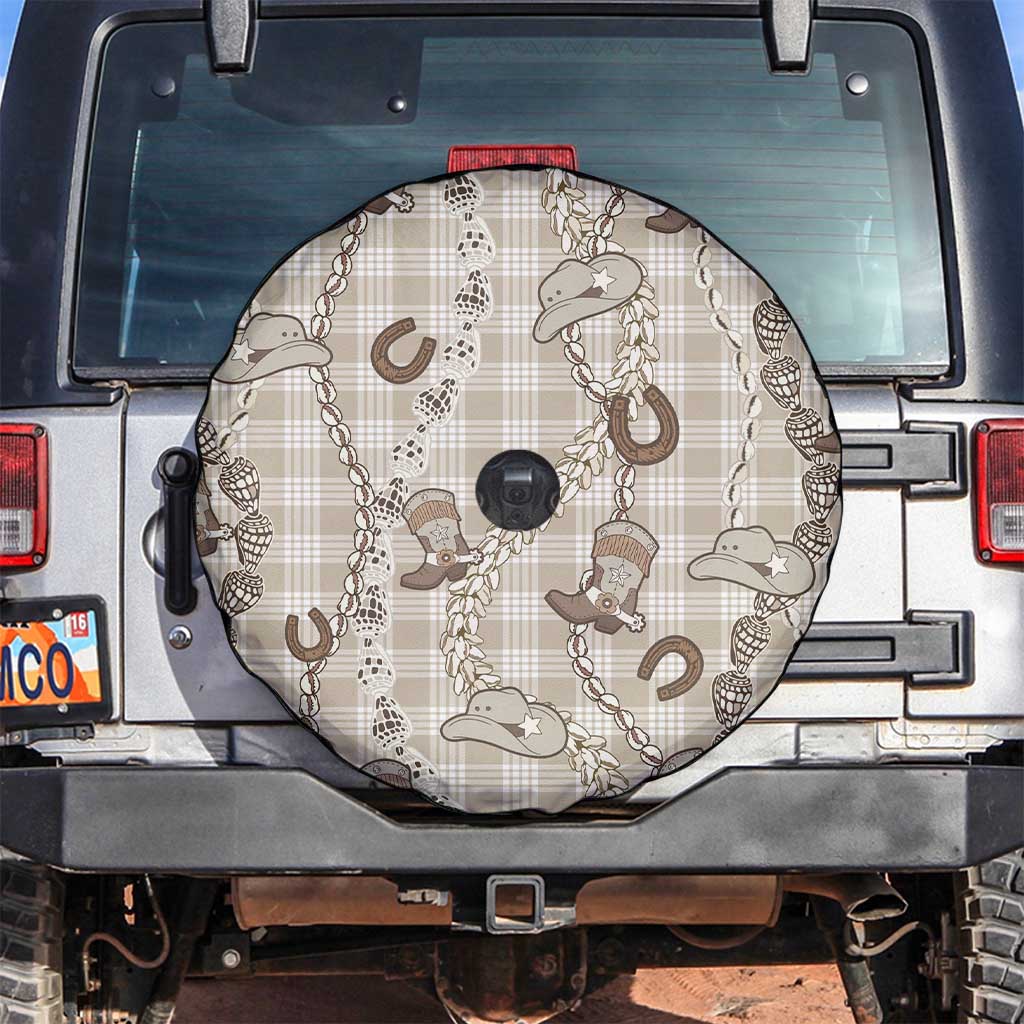 Hawaii Palaka Cowboy Spare Tire Cover Shell Maile Lei With Western Patterns DT05 Beige - Polynesian Pride
