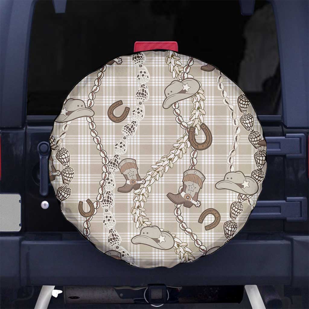 Hawaii Palaka Cowboy Spare Tire Cover Shell Maile Lei With Western Patterns DT05 No hole Beige - Polynesian Pride