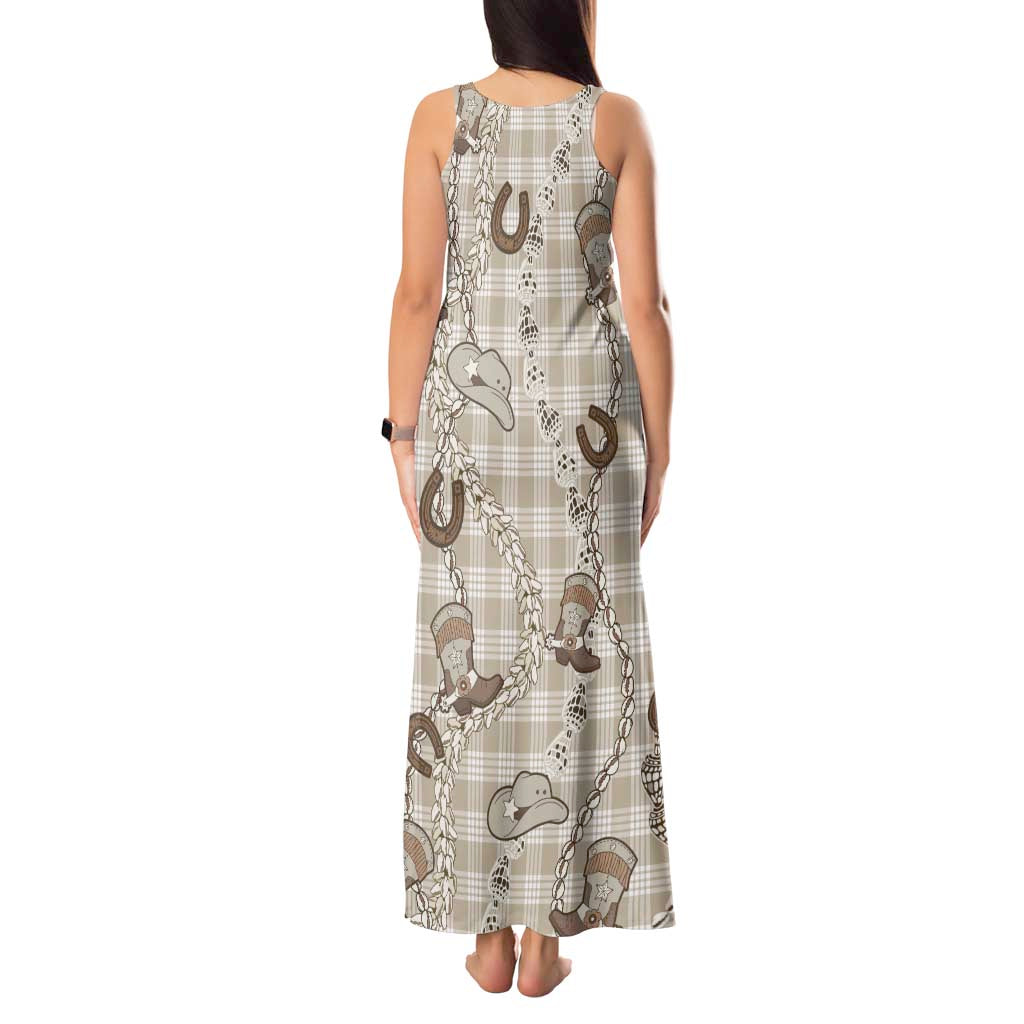 Hawaii Palaka Cowboy Tank Maxi Dress Shell Maile Lei With Western Patterns DT05 - Polynesian Pride