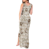 Hawaii Palaka Cowboy Tank Maxi Dress Shell Maile Lei With Western Patterns DT05 - Polynesian Pride