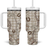 Hawaii Palaka Cowboy Tumbler With Handle Shell Maile Lei With Western Patterns DT05 One Size: 40 oz Beige - Polynesian Pride