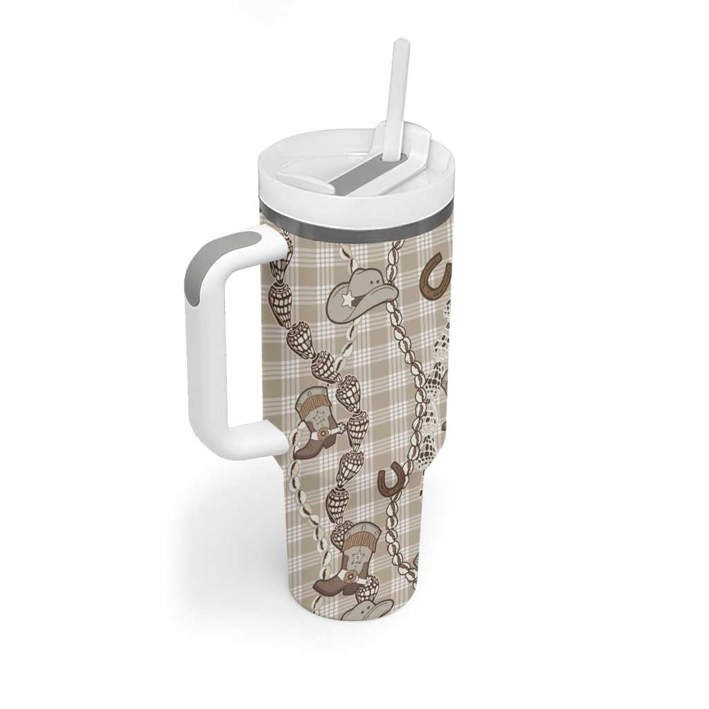 Hawaii Palaka Cowboy Tumbler With Handle Shell Maile Lei With Western Patterns DT05 - Polynesian Pride
