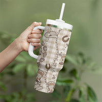 Hawaii Palaka Cowboy Tumbler With Handle Shell Maile Lei With Western Patterns DT05 - Polynesian Pride