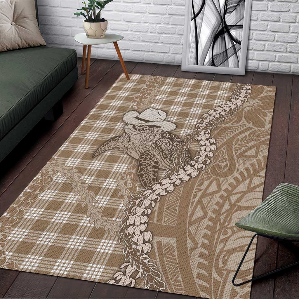 Beige Hawaii Palaka Cowboy Turtle Area Rug Hawaiian Paniolo Puakenikeni Maile Lei DT05 Beige - Polynesian Pride