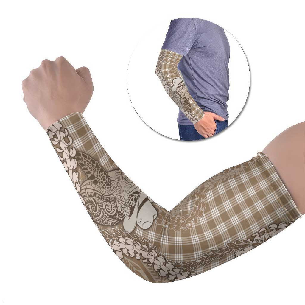Beige Hawaii Palaka Cowboy Turtle Arm Sleeves Hawaiian Paniolo Puakenikeni Maile Lei DT05 Set of 2 Beige - Polynesian Pride