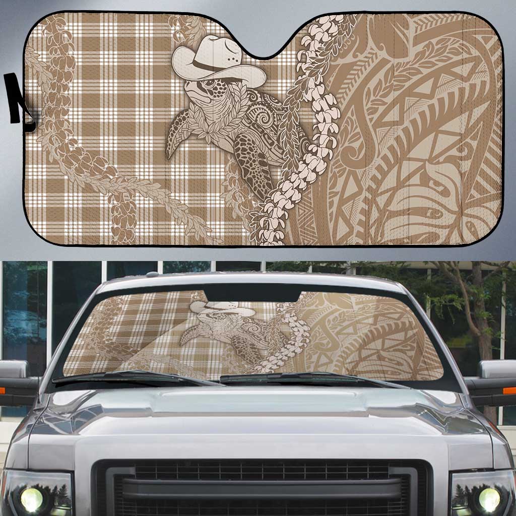 Beige Hawaii Palaka Cowboy Turtle Auto Sun Shade Hawaiian Paniolo Puakenikeni Maile Lei DT05 Beige - Polynesian Pride